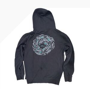 The Chosen Christian Full Zip Hoodie Black Swirling Fish Graphic Mens Lrge